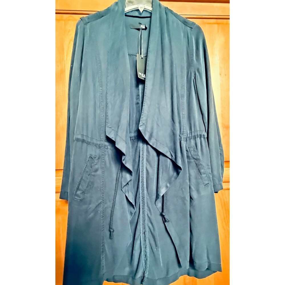 MAX Jeans Navy Blue Open Front  Utility Style Jacket Duster Sz M Tencel NWT